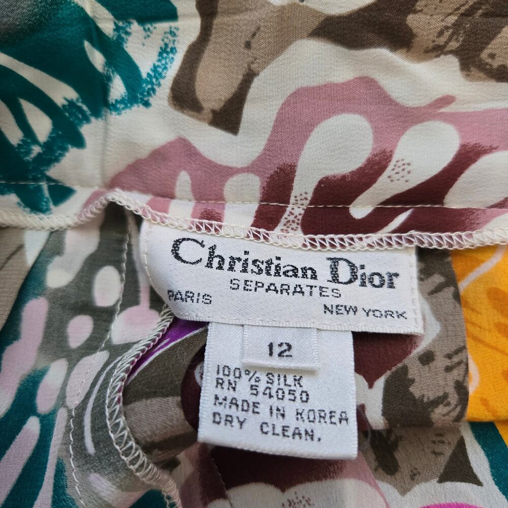 Vtg Christian Dior Midi Skirt Vintage Size 12 Silk Floral Skirt Side Zip *read* - Picture 4 of 11